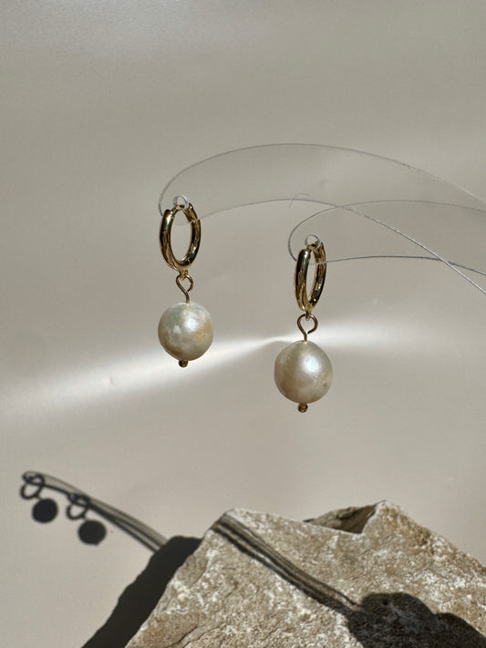Golden Hoop Pearl Drops